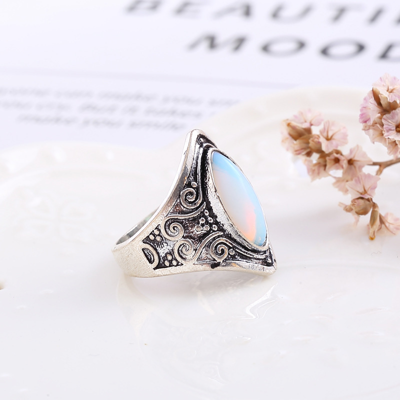 alliage de zinc bague, avec Opaline, Plaqué de couleur d'argent, normes différentes pour le choix & pour femme, Vendu par PC