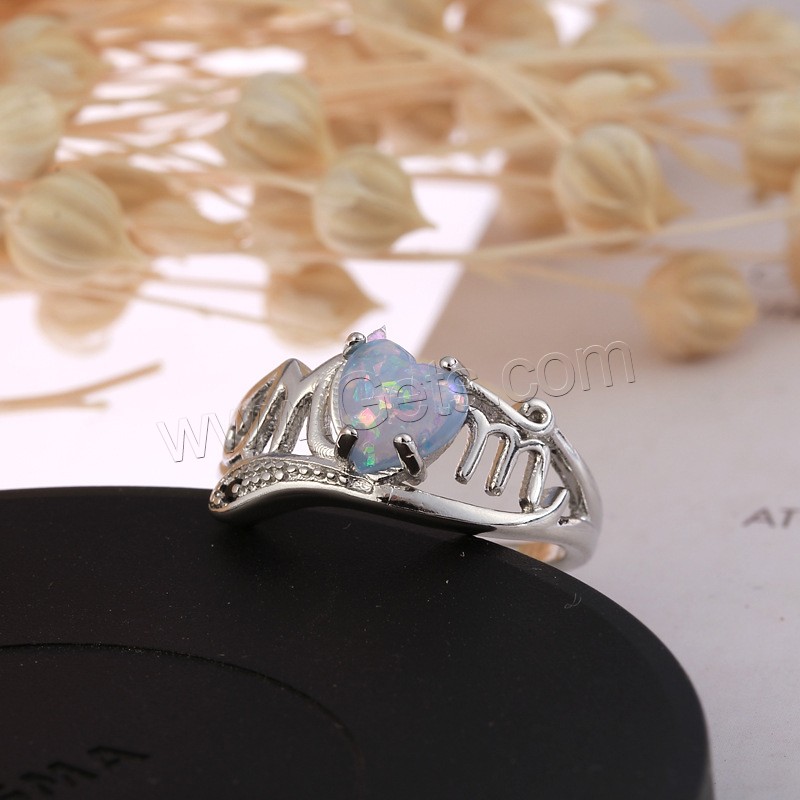 Zinc Alloy Finger Ring, with Opal, Heart, silver color plated, different size for choice & for woman, Sold By PC