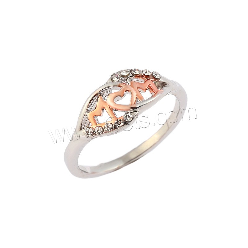 Anillo de dedo de aleación de Zinc, chapado, diverso tamaño para la opción & para mujer & con diamantes de imitación, más colores para la opción, Vendido por UD