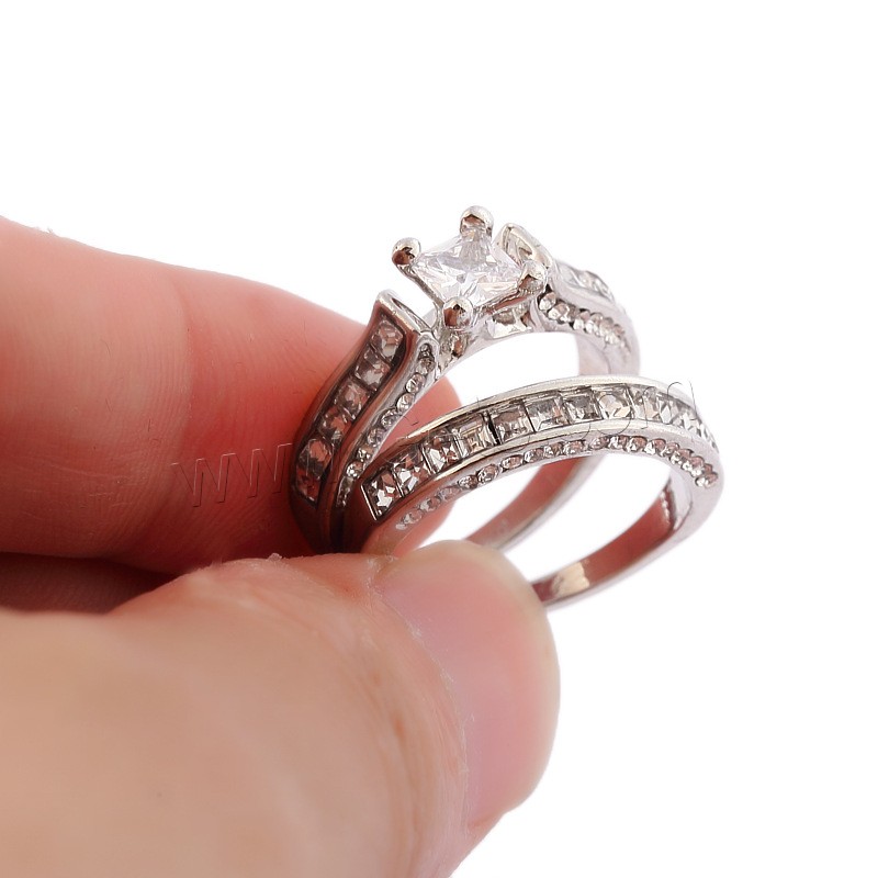 Zink-Legierung Ring Set, Zinklegierung, silberfarben plattiert, verschiedene Größen vorhanden & für Frau & mit Strass, 2PCs/setzen, verkauft von setzen