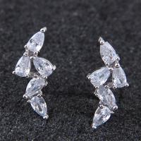 Boucles d'oreilles en laiton zircon cubique, Plaqué de platine, pour femme & avec zircone cubique, protéger l'environnement, sans nickel, plomb et cadmium Vendu par paire