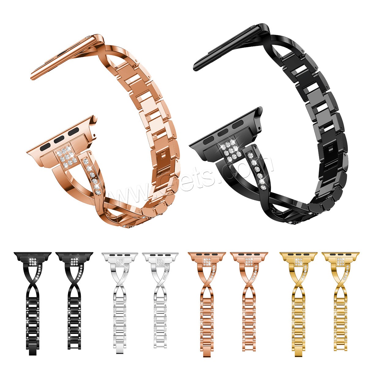 acier inoxydable bracelet de montre, Placage, pour Apple Watch & normes différentes pour le choix & avec strass, plus de couleurs à choisir, Longueur:Environ 7 pouce, Vendu par PC