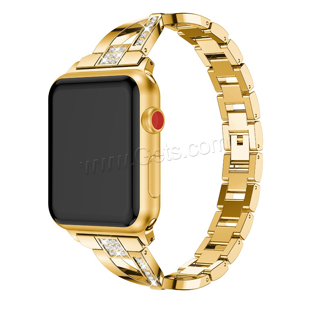 acier inoxydable bracelet de montre, Placage, pour Apple Watch & normes différentes pour le choix & avec strass, plus de couleurs à choisir, Longueur:Environ 7 pouce, Vendu par PC