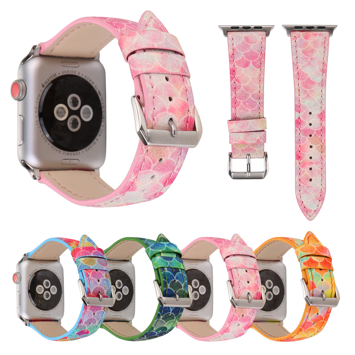 Cuir bracelet de montre, pour Apple Watch & normes différentes pour le choix, plus de couleurs à choisir, Longueur:Environ 7 pouce, Vendu par PC