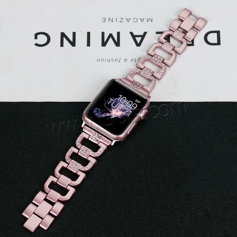 alliage de zinc bracelet de montre, Placage, pour Apple Watch & normes différentes pour le choix & avec strass, plus de couleurs à choisir, Longueur:Environ 7 pouce, Vendu par PC