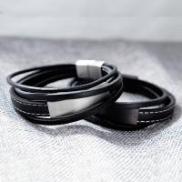 Acier titane bracelet, avec cuir PU, Placage, Résistant & Respirant & pour homme & 4 brins, plus de couleurs à choisir Environ 8 pouce, Vendu par brin