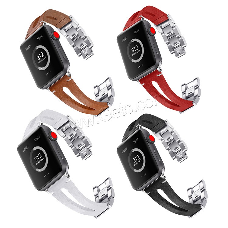 Cuir bracelet de montre, acier inoxydable fermoir bande de montre, pour Apple Watch & normes différentes pour le choix, plus de couleurs à choisir, Longueur:Environ 8.1 pouce, Vendu par PC