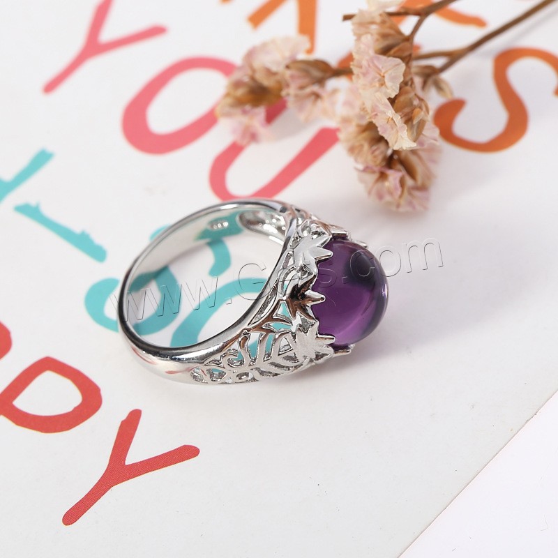 Zinc Alloy Finger Ring, with Amethyst, silver color plated, different size for choice, Sold By PC