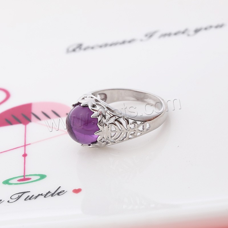 Zinc Alloy Finger Ring, with Amethyst, silver color plated, different size for choice, Sold By PC