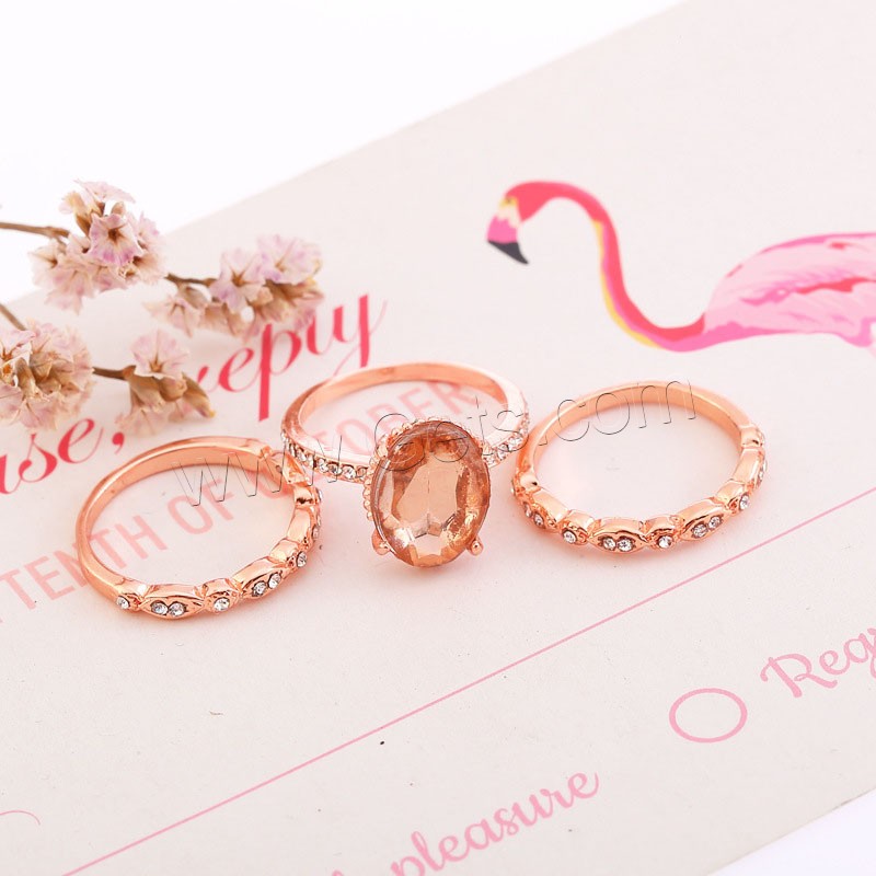 Zink-Legierung Ring Set, Zinklegierung, Rósegold-Farbe plattiert, verschiedene Größen vorhanden & für Frau & mit Strass, 3PCs/setzen, verkauft von setzen