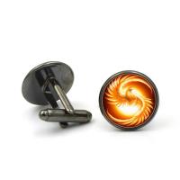 Zinc Alloy Cufflinks, with Glass, Flat Round, plated, time gem jewelry & Unisex & decal lead & cadmium free 