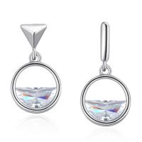 laiton Boucles d'oreilles asymétriques, Rond, Plaqué d'argent, pour femme & avec zircone cubique & creux, protéger l'environnement, sans nickel, plomb et cadmium -6mm, Vendu par paire