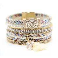 PU Leather Bracelet, with Cotton Cord & Zinc Alloy, Owl, gold color plated, multilayer & Brazil style & with rhinestone 35mm Approx 7.5 Inch 