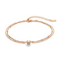 Acier titane bracelet de cheville, avec 2inch chaînes de rallonge, Plaqué de couleur d'or rose, pour femme & avec zircone cubique Environ 8.5 pouce, Vendu par brin