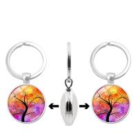 Fashion Time Gem Keychain Key Ring, Zinc Alloy, with Glass, Flat Round, silver color plated, time gem jewelry & Unisex & decal, lead & cadmium free, 30mm 