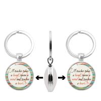 Fashion Time Gem Keychain Key Ring, Zinc Alloy, with Glass, Flat Round, silver color plated, time gem jewelry & Unisex & decal, lead & cadmium free, 30mm 