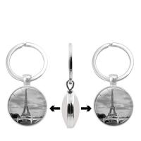 Fashion Time Gem Keychain Key Ring, Zinc Alloy, with Glass, Flat Round, silver color plated, time gem jewelry & Unisex & decal, lead & cadmium free, 30mm 