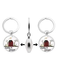 Mode-Zeit-Edelstein Keychain, Zinklegierung, mit Glas, flache Runde, silberfarben plattiert, Zeit Edelstein Schmuck & unisex & verschiedene Muster für Wahl & Aufkleber, frei von Blei & Kadmium, 30mm, verkauft von PC