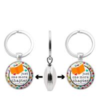 Fashion Time Gem Keychain Key Ring, Zinc Alloy, with Glass, Flat Round, silver color plated, time gem jewelry & Unisex & decal, lead & cadmium free, 30mm 