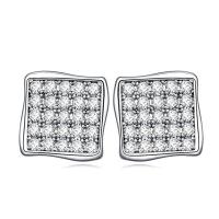 Messing Ohrstecker, Quadrat, plattiert, Micro pave Zirkonia & für Frau, keine, frei von Nickel, Blei & Kadmium, 8x8mm, verkauft von Paar