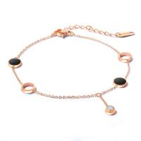 Partículas de acero pulsera tobillera, con Acrílico, con 2inch extender cadena, chapado en color rosa dorada, cadena oval & para mujer & con circonia cúbica, 6mm, 8mm, longitud:aproximado 8 Inch, Vendido por Sarta