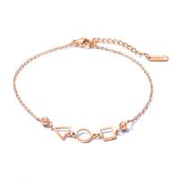 Acier titane bracelet de cheville, avec 2onch chaînes de rallonge, Motif géométrique, Plaqué de couleur d'or rose, Style coréen & chaîne ovale & pour femme, 4mm, 40mm Environ 8 pouce, Vendu par brin