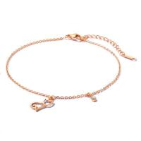 Partículas de acero pulsera tobillera, con 2onch extender cadena, chapado en color rosa dorada, Estilo coreano & cadena oval & para mujer & con circonia cúbica, 15mm, 3mm, longitud:aproximado 8.5 Inch, Vendido por Sarta