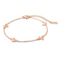 Partículas de acero pulsera tobillera, con 2onch extender cadena, Mariposa, chapado en color rosa dorada, Estilo coreano & cadena oval & para mujer, 6mm, longitud:aproximado 8 Inch, Vendido por Sarta