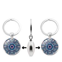 Fashion Time Gem Keychain Key Ring, Zinc Alloy, with Glass, Flat Round, silver color plated, time gem jewelry & Unisex & decal, lead & cadmium free, 30mm 