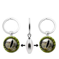 Fashion Time Gem Keychain Key Ring, Zinc Alloy, with Glass, Flat Round, silver color plated, time gem jewelry & Unisex & decal, lead & cadmium free, 30mm 