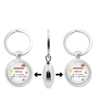 Fashion Time Gem Keychain Key Ring, Zinc Alloy, with Glass, Flat Round, silver color plated, time gem jewelry & Unisex & decal, lead & cadmium free, 30mm 