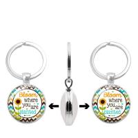 Fashion Time Gem Keychain Key Ring, Zinc Alloy, with Glass, Flat Round, silver color plated, time gem jewelry & Unisex & decal, lead & cadmium free, 30mm 