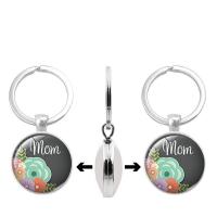 Fashion Time Gem Keychain Key Ring, Zinc Alloy, with Glass, Flat Round, silver color plated, time gem jewelry & Unisex & decal, lead & cadmium free, 30mm 