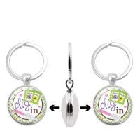 Fashion Time Gem Keychain Key Ring, Zinc Alloy, with Glass, Flat Round, silver color plated, time gem jewelry & Unisex & decal, lead & cadmium free, 30mm 