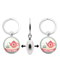 Fashion Time Gem Keychain Key Ring, Zinc Alloy, with Glass, Flat Round, silver color plated, time gem jewelry & Unisex & decal, lead & cadmium free, 30mm 