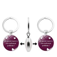 Fashion Time Gem Keychain Key Ring, Zinc Alloy, with Glass, Flat Round, silver color plated, time gem jewelry & Unisex & decal, lead & cadmium free, 30mm 