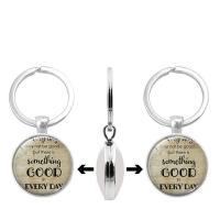 Fashion Time Gem Keychain Key Ring, Zinc Alloy, with Glass, Flat Round, silver color plated, time gem jewelry & Unisex & decal, lead & cadmium free, 30mm 