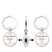 Fashion Time Gem Keychain Key Ring, Zinc Alloy, with Glass, Flat Round, silver color plated, time gem jewelry & Unisex & decal, lead & cadmium free, 30mm 