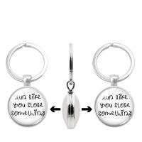 Fashion Time Gem Keychain Key Ring, Zinc Alloy, with Glass, Flat Round, silver color plated, time gem jewelry & Unisex & decal, lead & cadmium free, 30mm 