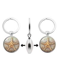 Fashion Time Gem Keychain Key Ring, Zinc Alloy, with Glass, Flat Round, silver color plated, time gem jewelry & Unisex & decal, lead & cadmium free, 30mm 