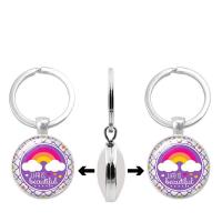 Fashion Time Gem Keychain Key Ring, Zinc Alloy, with Glass, Flat Round, silver color plated, time gem jewelry & Unisex & decal, lead & cadmium free, 30mm 