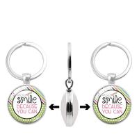 Fashion Time Gem Keychain Key Ring, Zinc Alloy, with Glass, Flat Round, silver color plated, time gem jewelry & Unisex & decal, lead & cadmium free, 30mm 