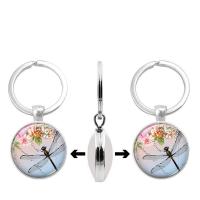 Fashion Time Gem Keychain Key Ring, Zinc Alloy, with Glass, Flat Round, silver color plated, time gem jewelry & Unisex & decal, lead & cadmium free, 30mm 