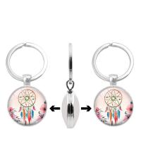 Fashion Time Gem Keychain Key Ring, Zinc Alloy, with Glass, Flat Round, silver color plated, time gem jewelry & Unisex & decal, lead & cadmium free, 30mm 