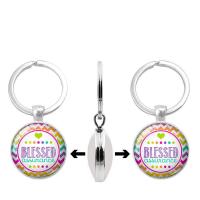 Fashion Time Gem Keychain Key Ring, Zinc Alloy, with Glass, Flat Round, silver color plated, time gem jewelry & Unisex & decal, lead & cadmium free, 30mm 