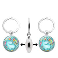 Fashion Time Gem Keychain Key Ring, Zinc Alloy, with Glass, Flat Round, silver color plated, time gem jewelry & Unisex & decal, lead & cadmium free, 30mm 