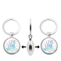 Fashion Time Gem Keychain Key Ring, Zinc Alloy, with Glass, Flat Round, silver color plated, time gem jewelry & Unisex & decal, lead & cadmium free, 30mm 