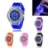 Reloj de Pulsera Unisex, silicona, con dial de aleación de cinc, chapado en color de platina, Aligeramiento & con luz LED & unisexo & ajustable & con diamantes de imitación, más colores para la opción, 37x14mm, longitud:aproximado 8 Inch, Vendido por UD