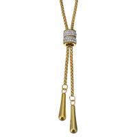 Collier en acier inoxydable Pull, avec argile, Placage de couleur d'or, chaîne de boîte & pour femme 2.5mm Environ 23 pouce, Vendu par brin