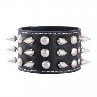 Cowhide Bracelet, platinum color plated, Unisex, black, 44mm .7 